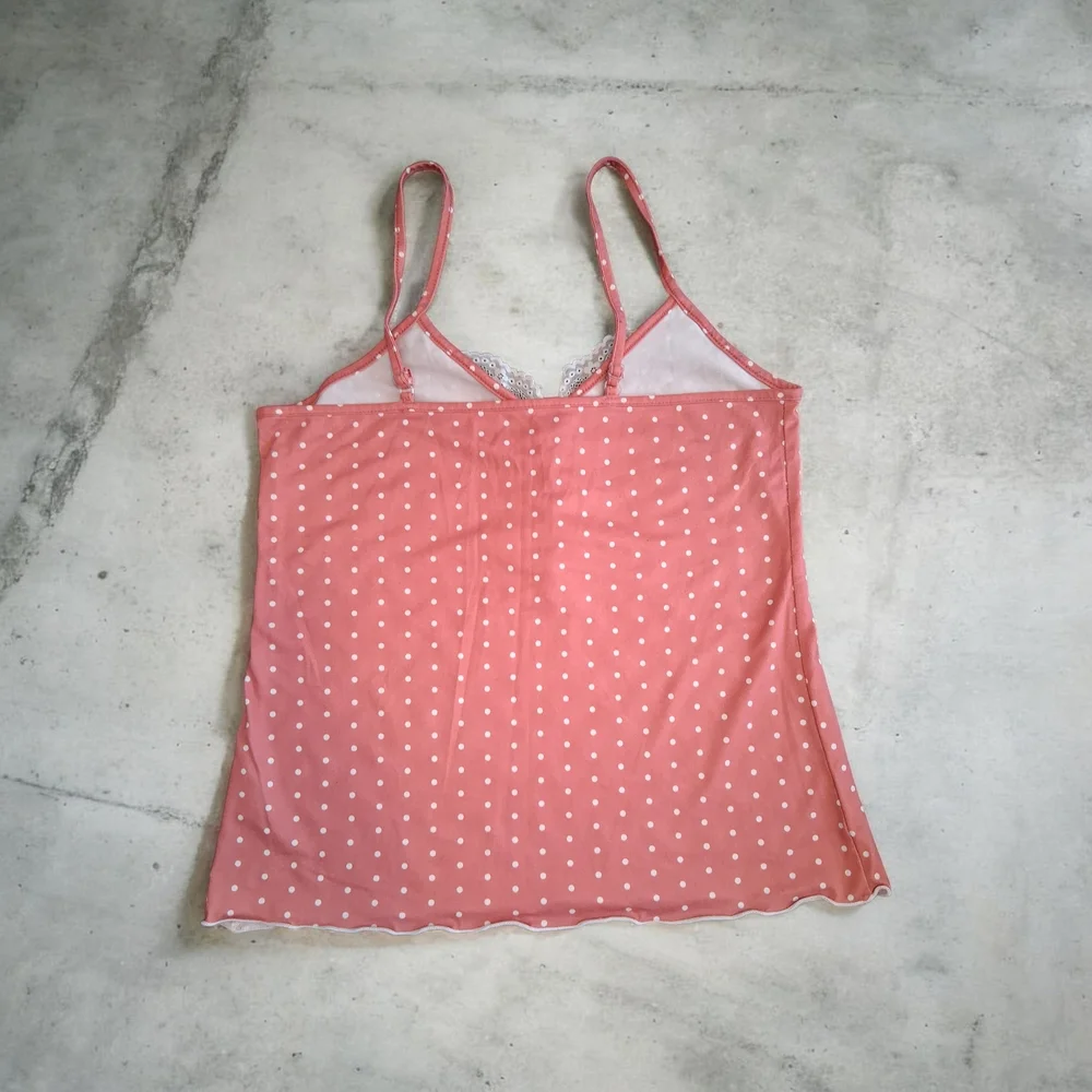 Charming Pink Polka Dot and Lace2 piece Lightweight Scalloped edge Sleepwear Set